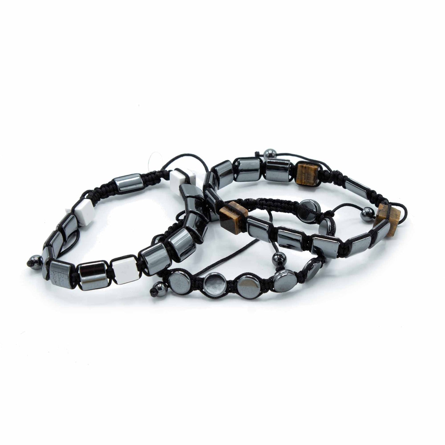 Magnetic Hematite Shamballa Bracelet -  White Jasper Cuboids