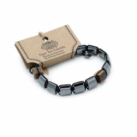 Magnetic Hematite Shamballa Bracelet -  Tiger Eye Cuboids