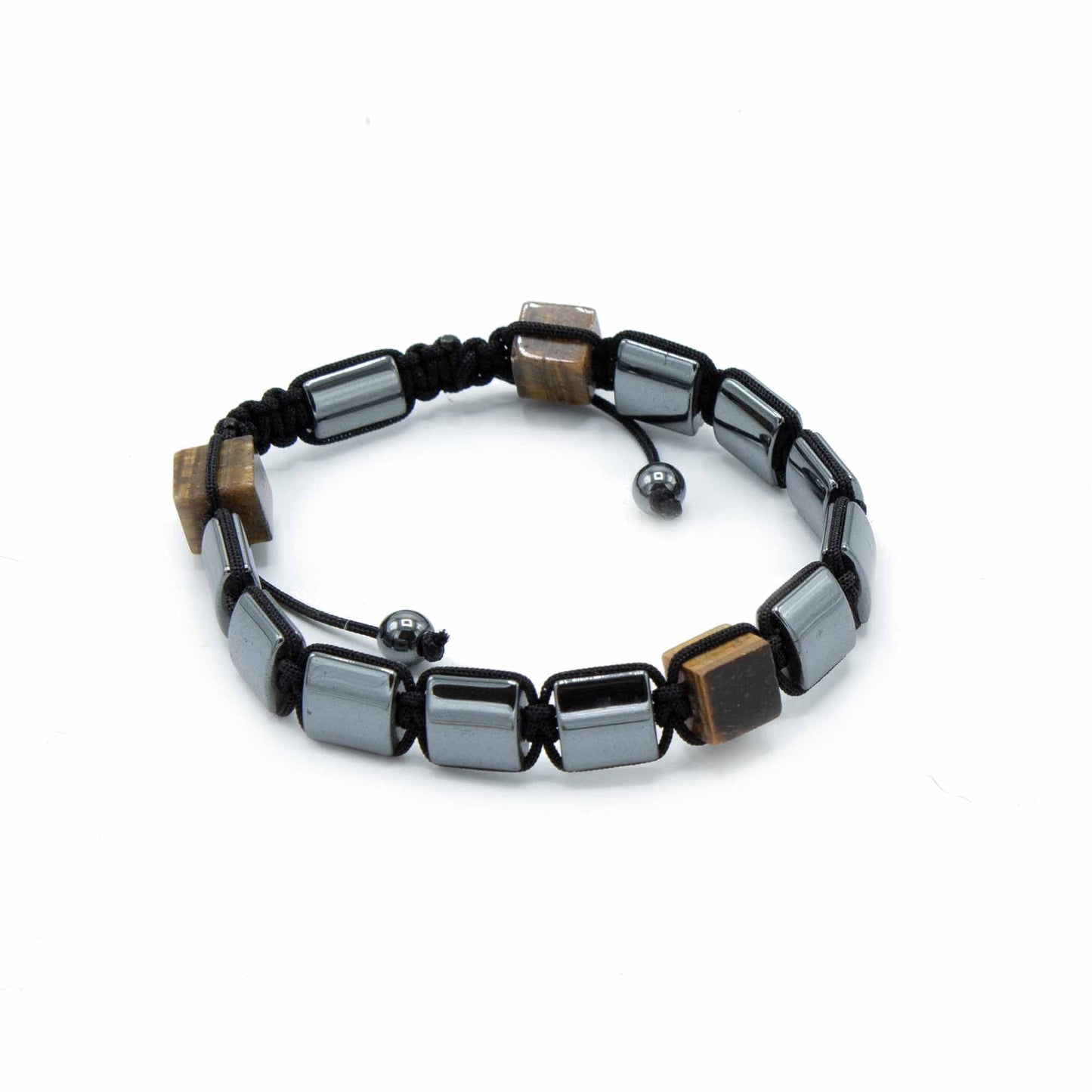 Magnetic Hematite Shamballa Bracelet -  Tiger Eye Cuboids