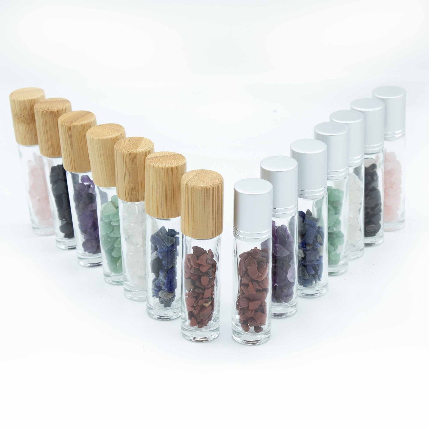 Gemstone Essential Oil Roller Bottle - Clear Quartz  - Wooden Cap