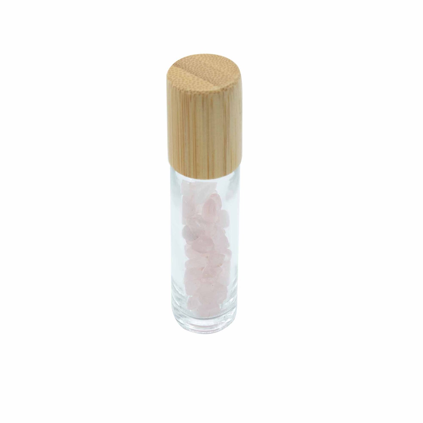 Gemstone Essential Oil Roller Bottle - Rose Quartz  - Wooden Cap