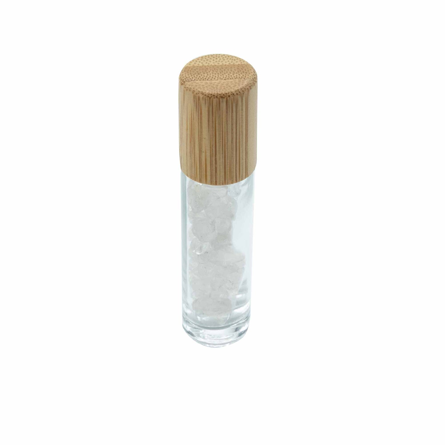 Gemstone Essential Oil Roller Bottle - Clear Quartz  - Wooden Cap