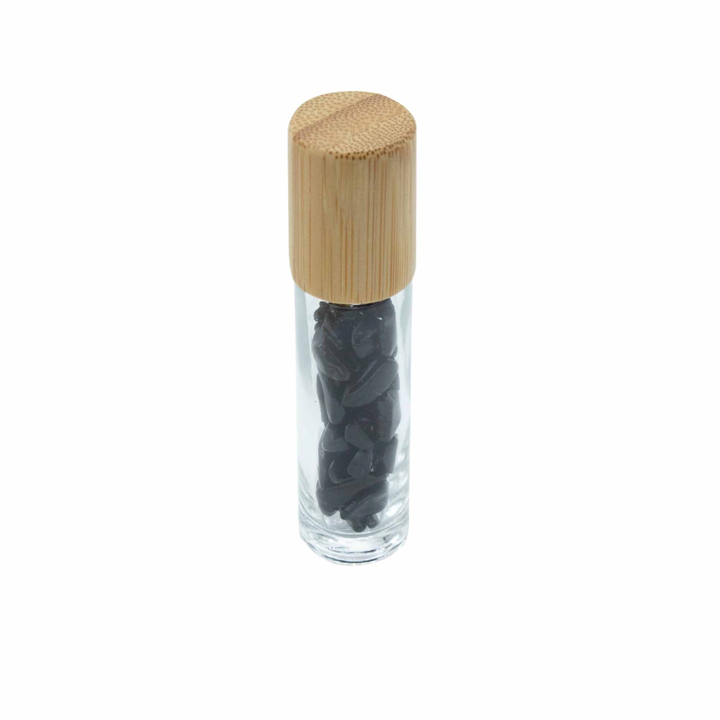 Gemstone Essential Oil Roller Bottle - Black Tourmaline  - Wooden Cap