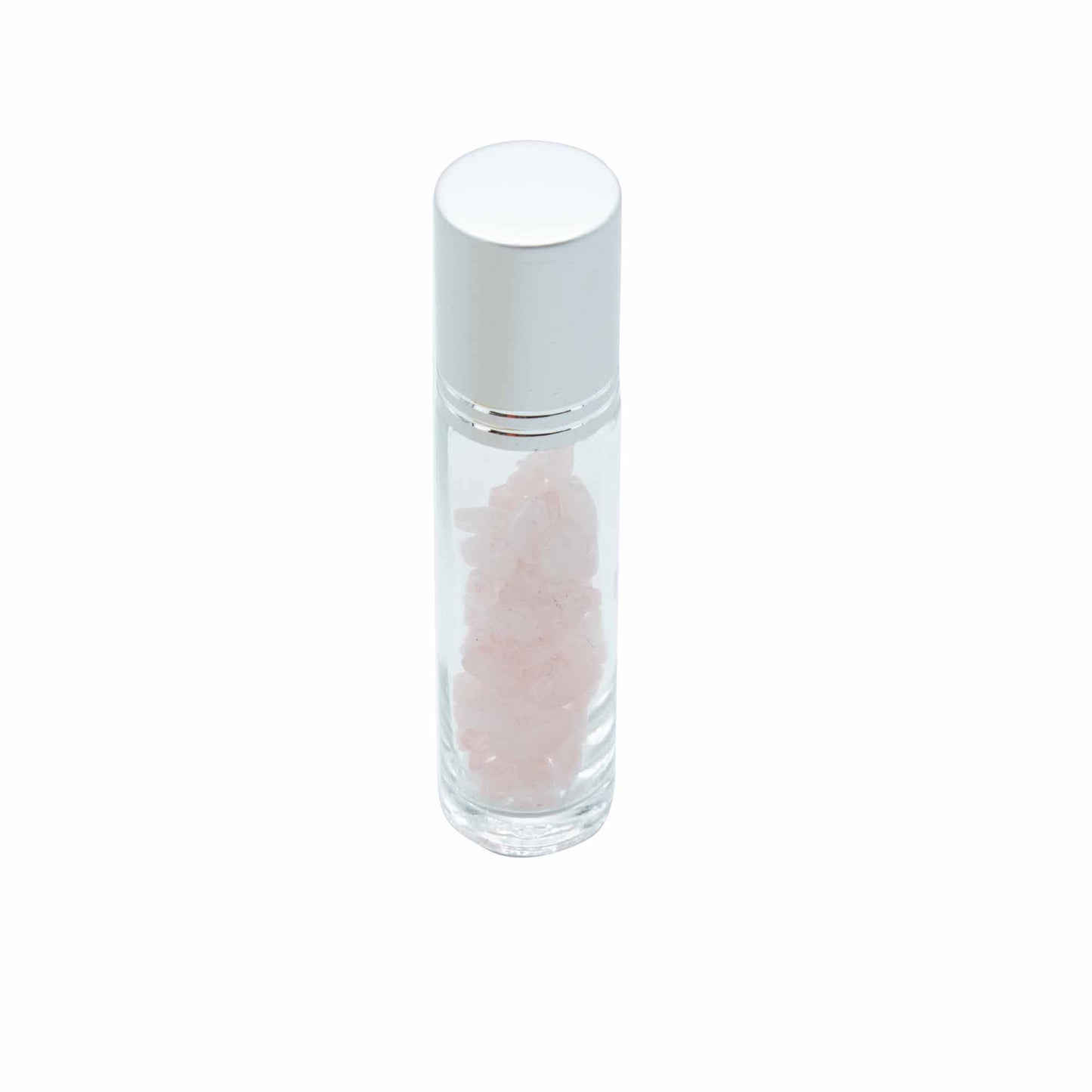 Gemstone Essential Oil Roller Bottle - Rose Quartz  - Silver Cap