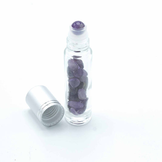 Gemstone Essential Oil Roller Bottle - Amethyst  - Silver Cap