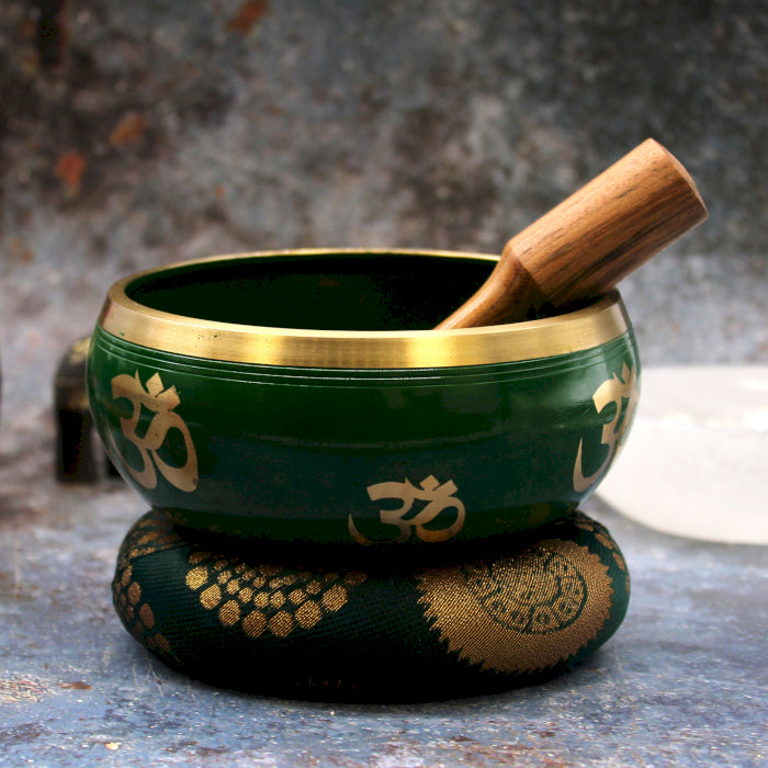 Lrg Tree of Life Singing Bowl Set- Green 14cm