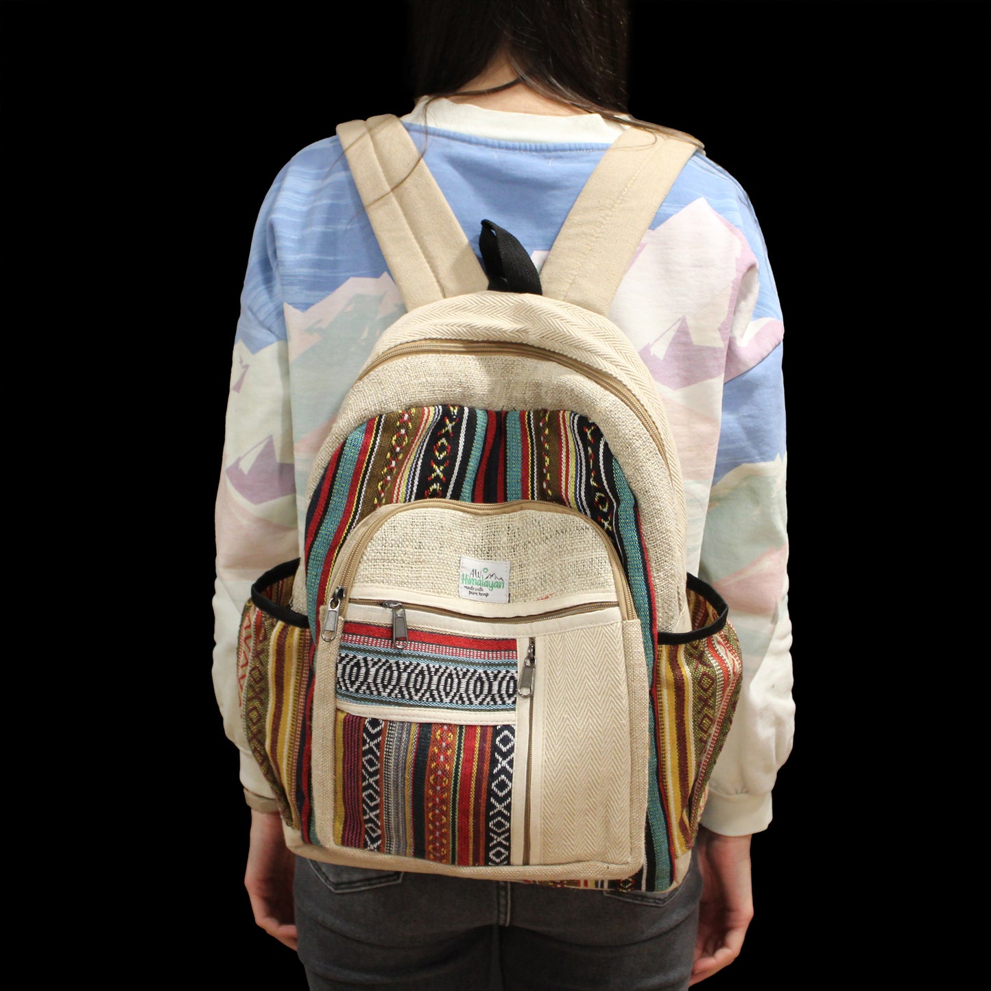 Large Hemp Backpack - Straight Zips Style