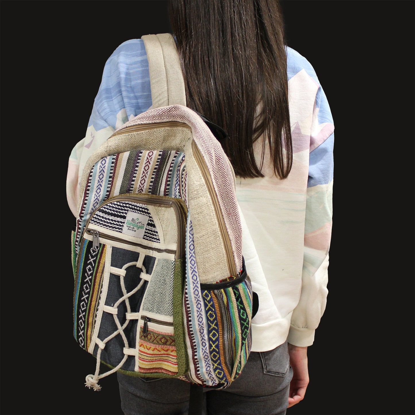 Large Hemp Backpack - Rope & Pockets Style