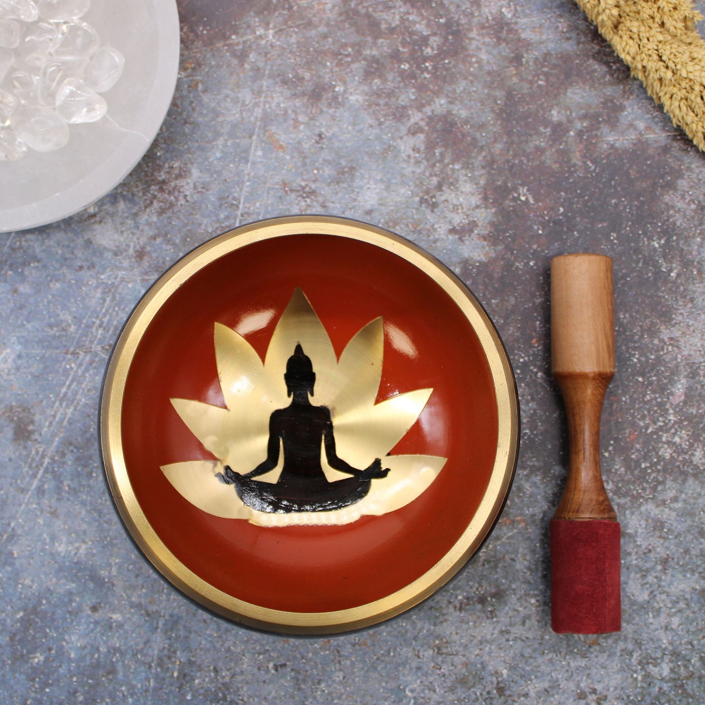 Lrg Buddha Singing Bowl Set- Black/Orange 14cm