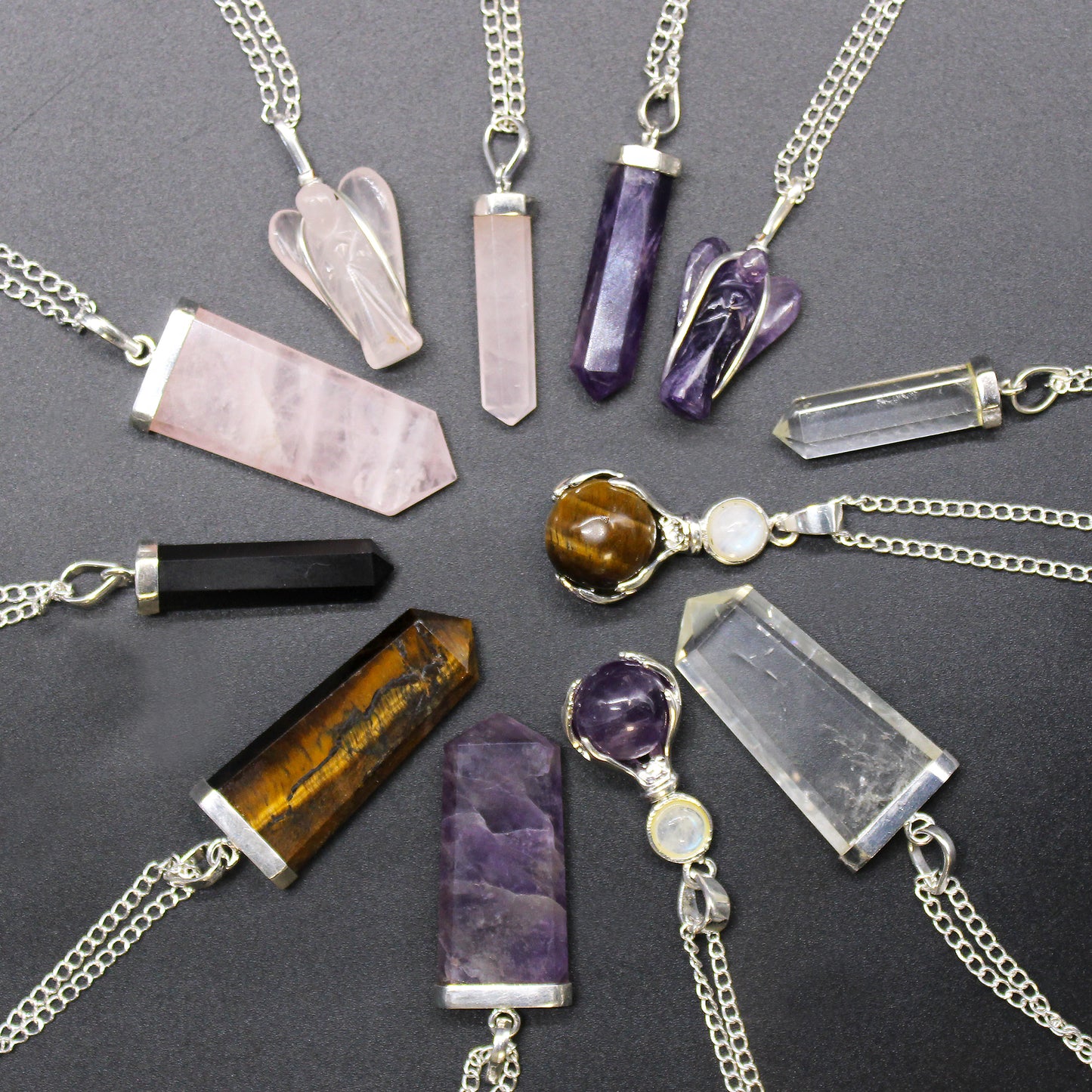 Gemstone Flat Pencil Pendant - Amethyst