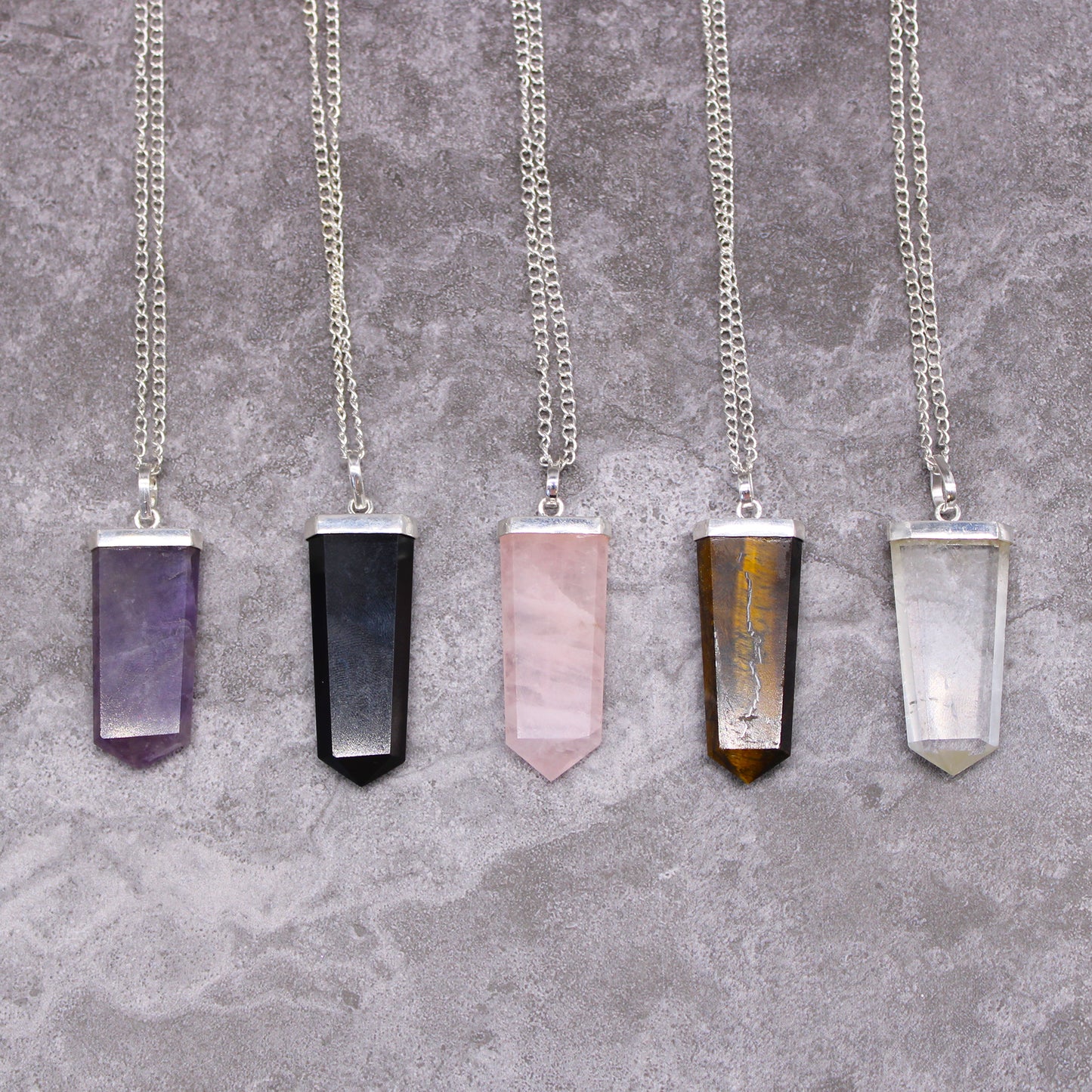 Gemstone Flat Pencil Pendant - Amethyst