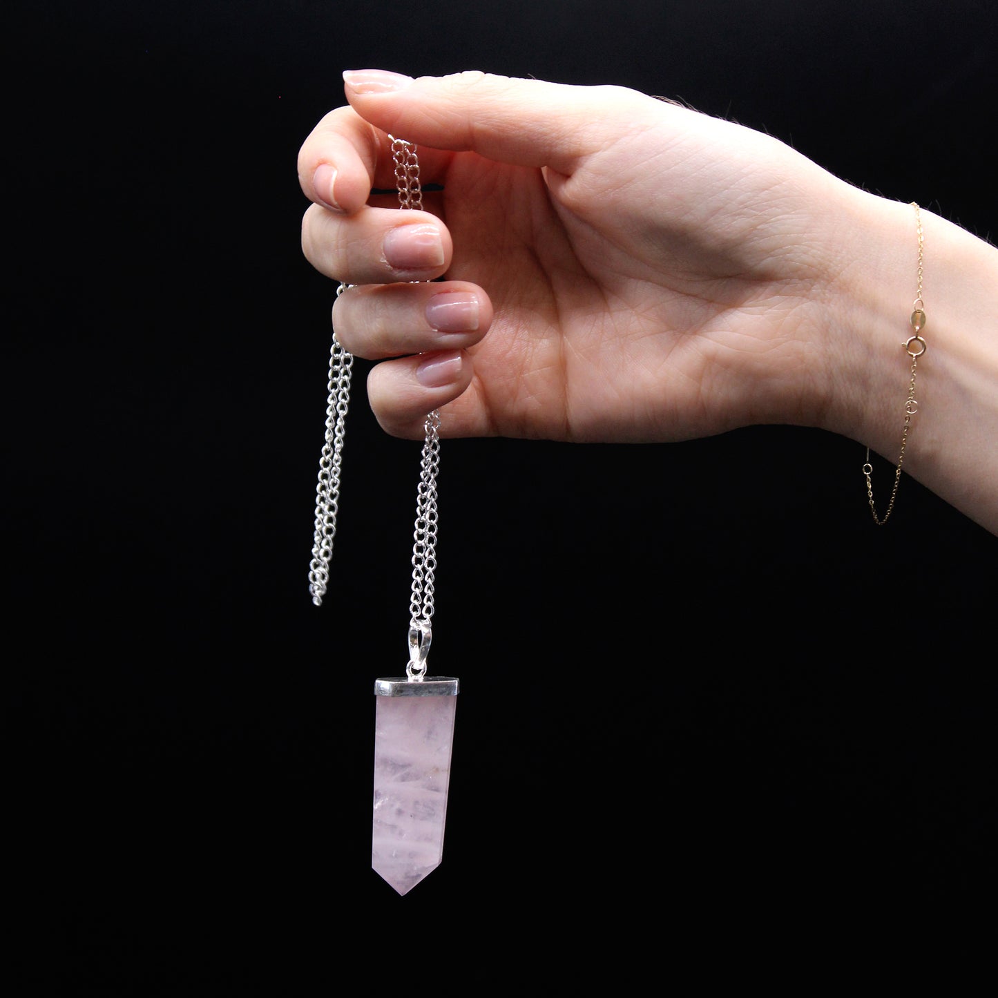 Gemstone Flat Pencil Pendant - Rose Quartz