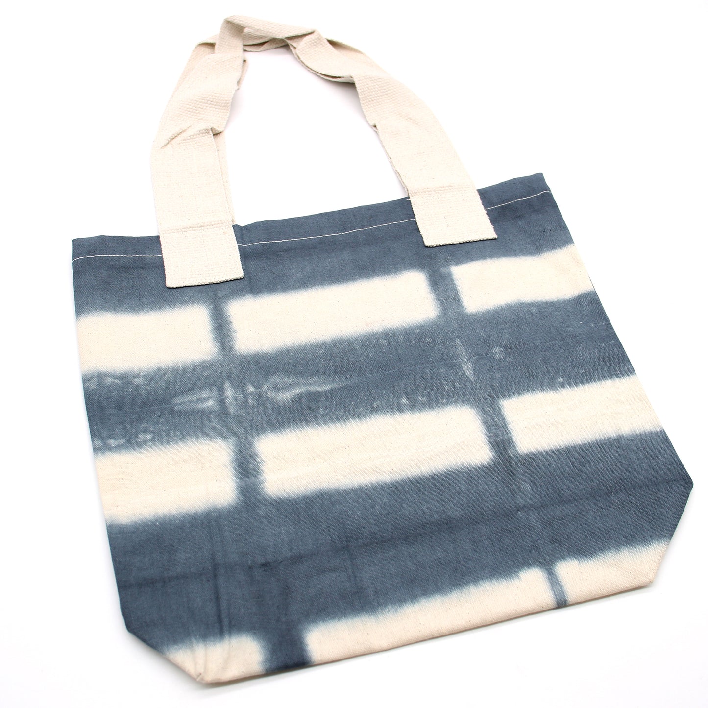 Natural Tye-Dye Cotton Bag (8oz) - 38x42x12cm - Grey Blocks - Natural Handle