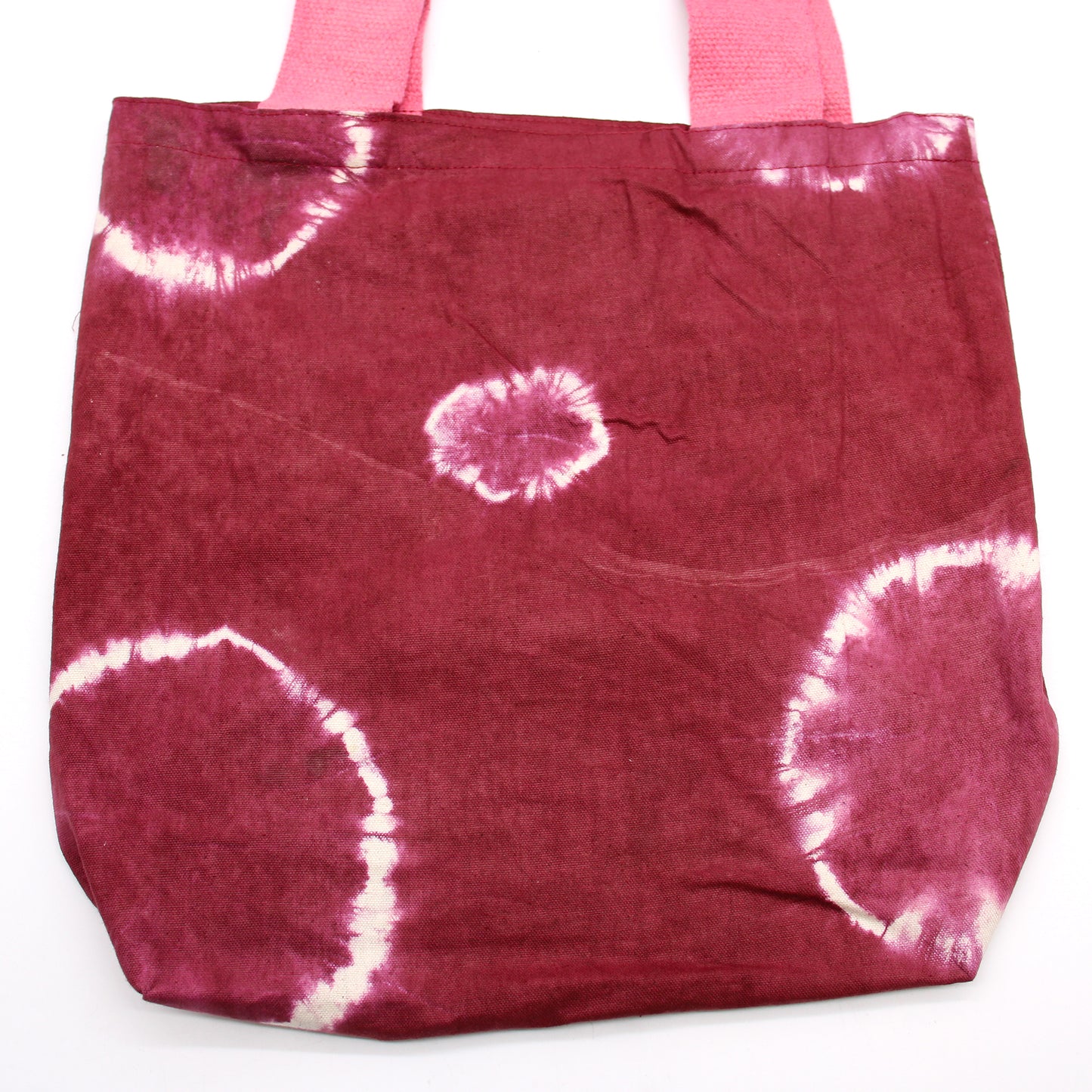 Natural Tye-Dye Cotton Bag (8oz) - 38x42x12cm - Maroon Rings - Pink Handle