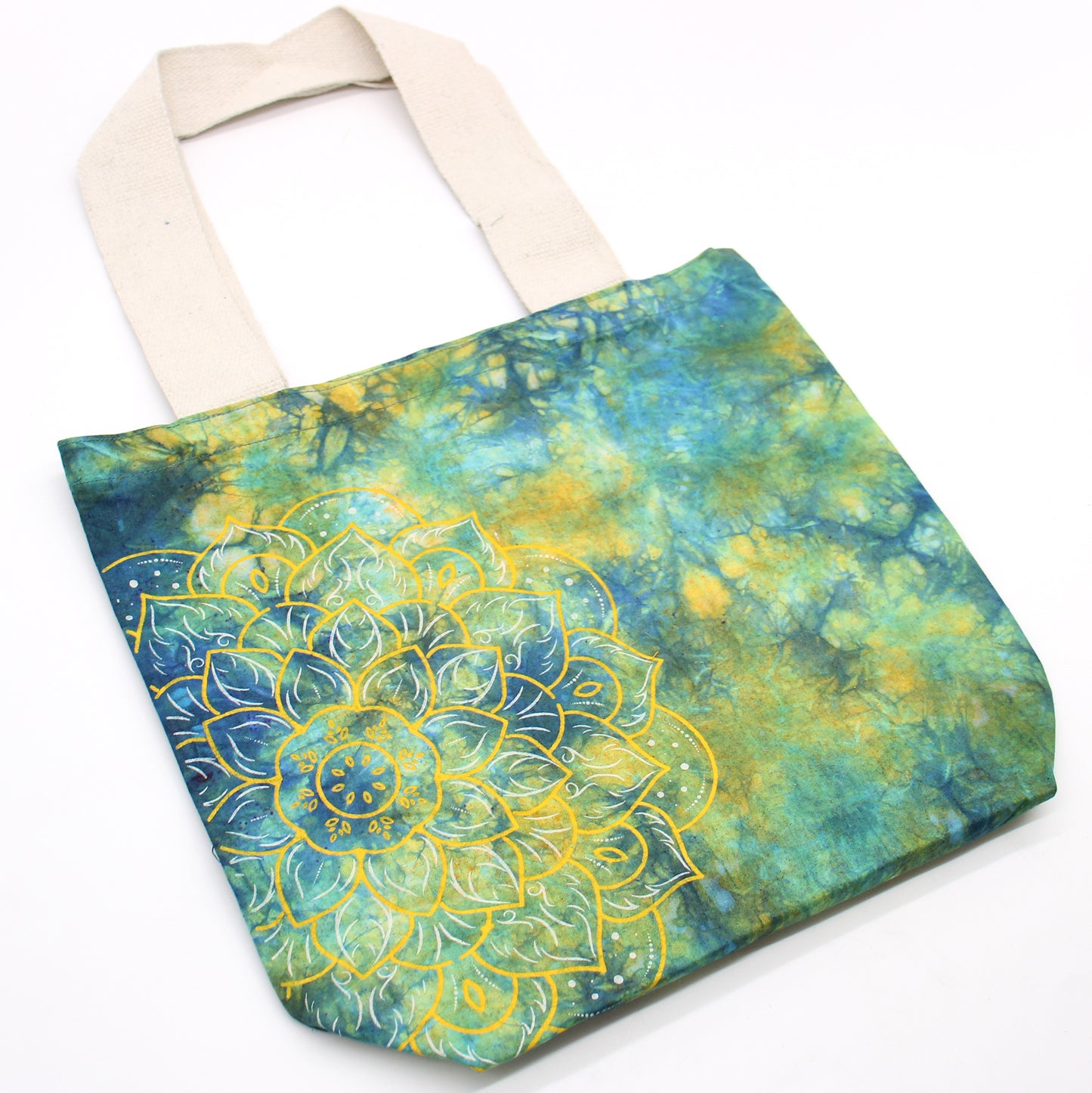 Tye-Dye Cotton Bag (6oz) - 38x42x12cm -  Mandela - Green/Blue - Natural Handle