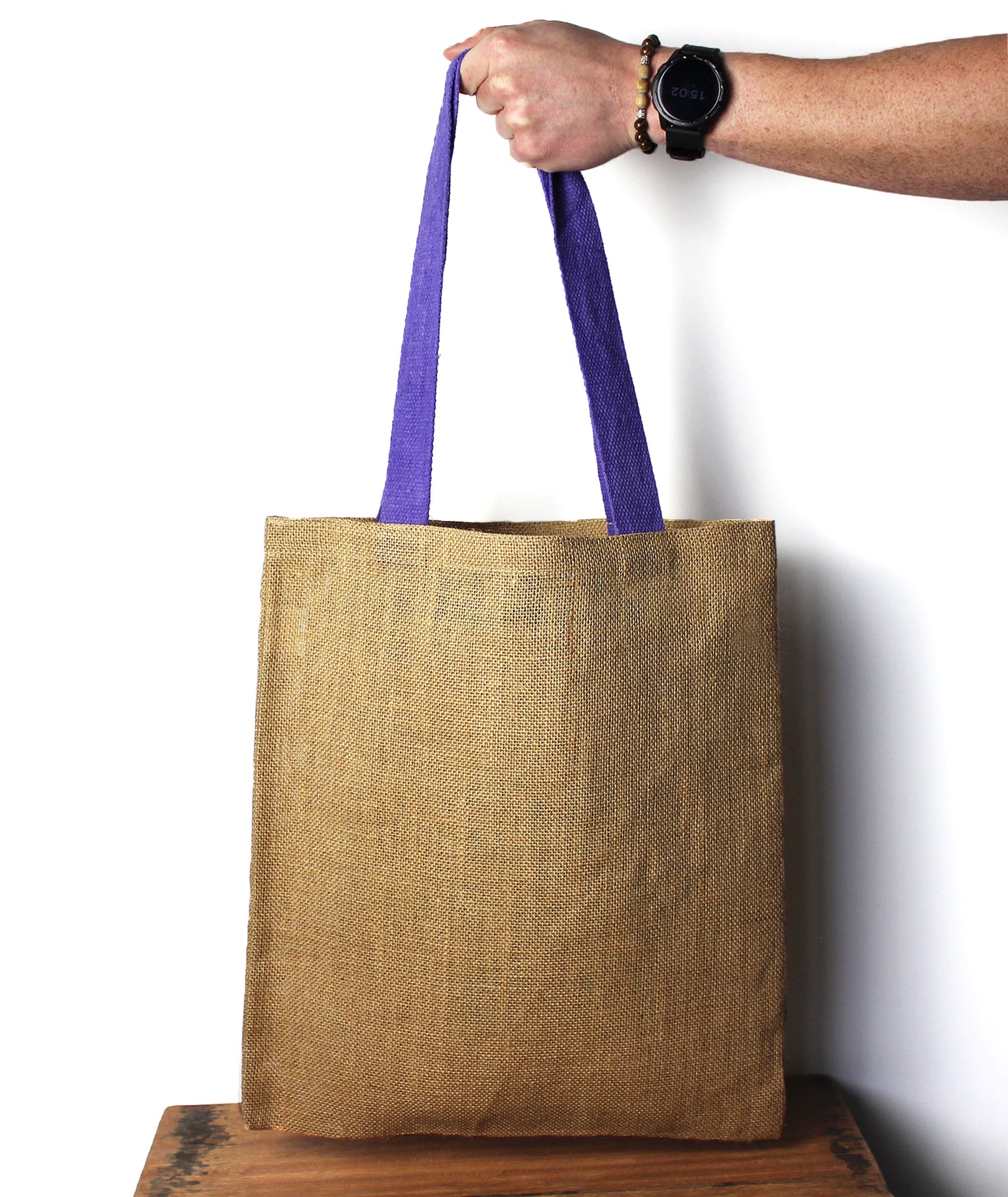 Large Jute Tote Bag - Green Colour Handle