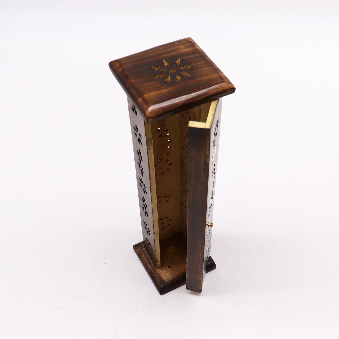 Square Incense Tower - Brass inlay - Mango Wood