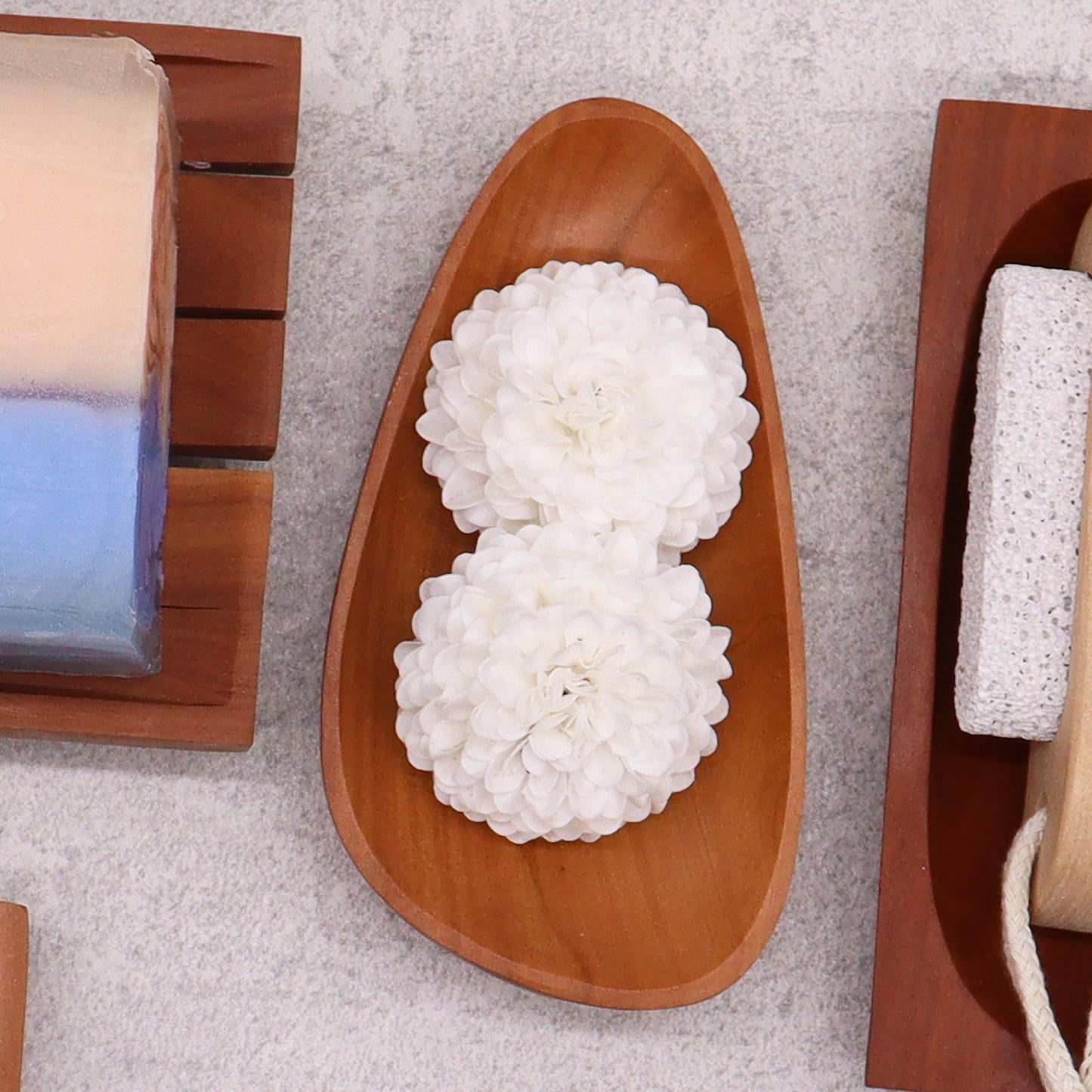 Pebble Shape Mahogany Soap Dish