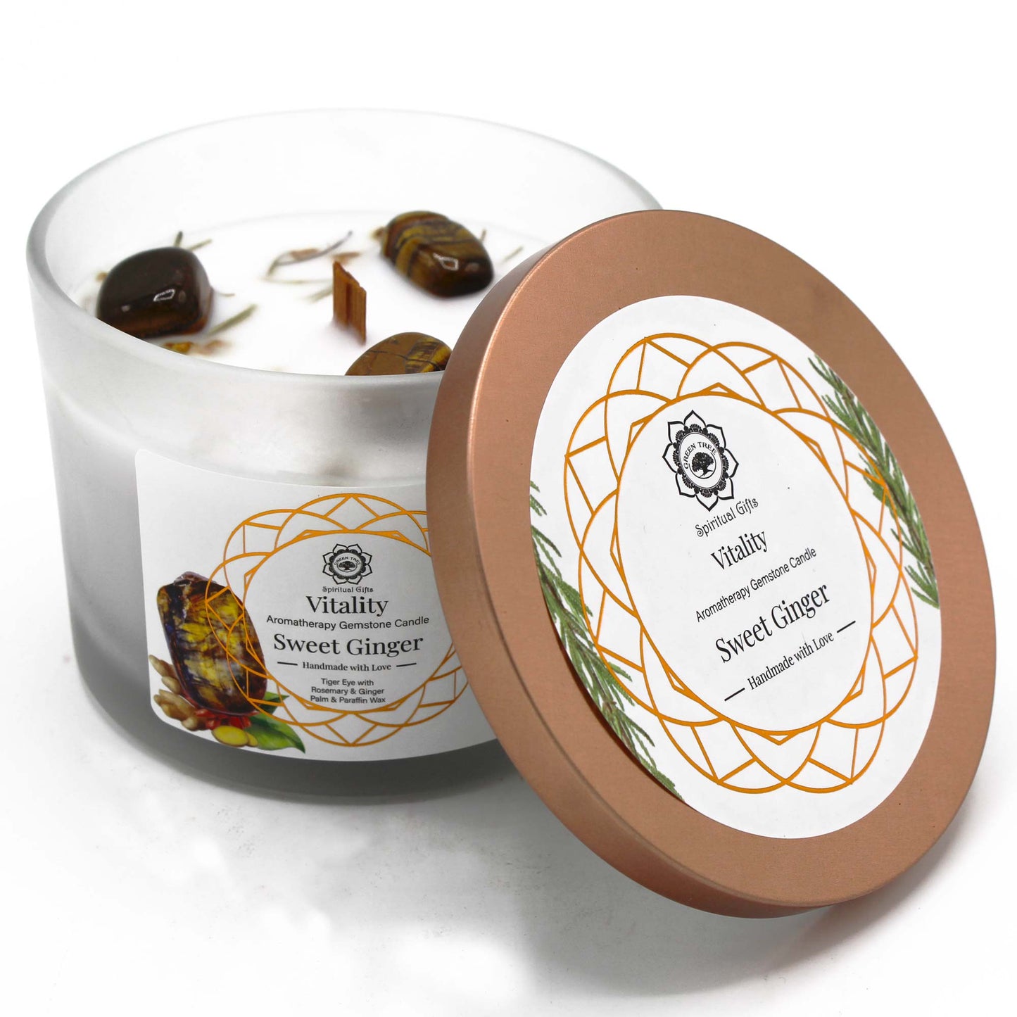 Sweet Ginger and Tiger Eye Gemstone Candle - Vitality