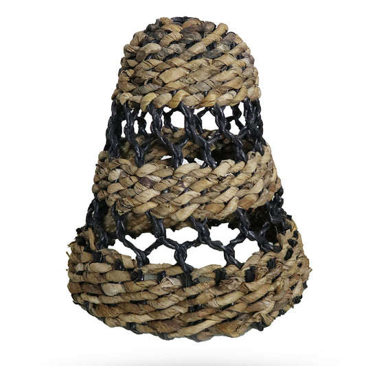 Large Natural Banana Leaf & Hitam Raffia Lamp Shade - H:36xD:34cm