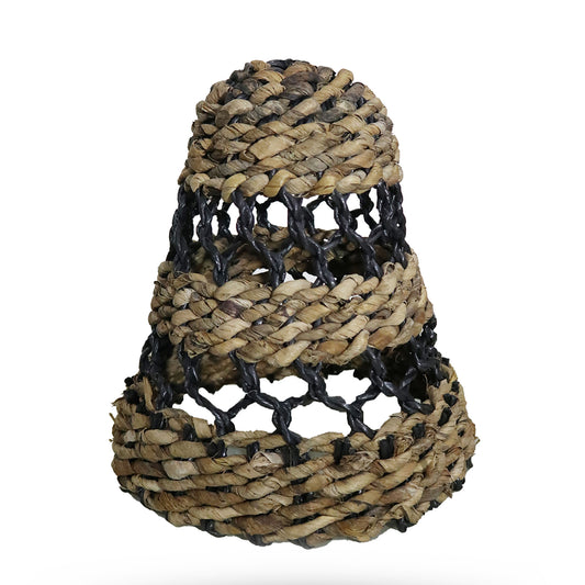 Medium Natural Banana Leaf & Hitam Raffia Lamp Shade - H:30xD:26cm