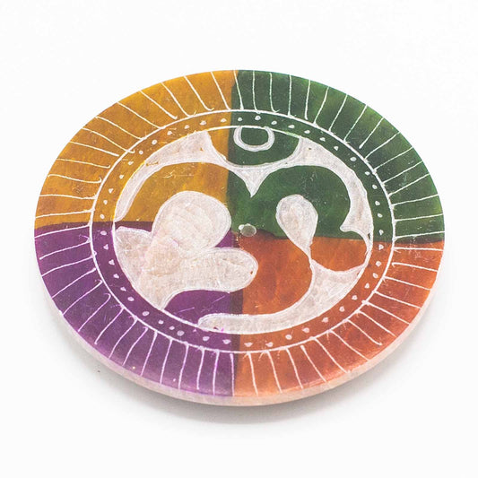 Soapstone Disc Incense Holder 8cm - Om