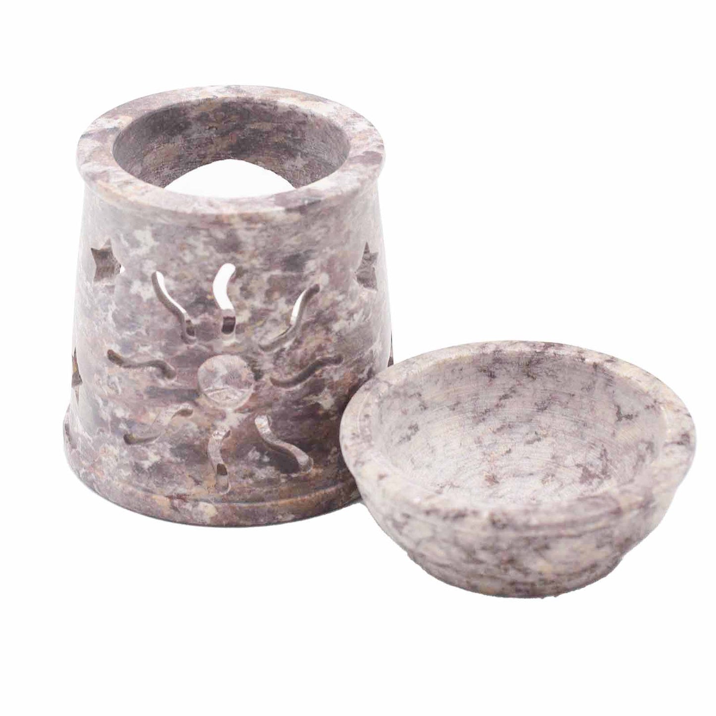 Small Soapstone Oil Burner 8cm - Sun & Stars