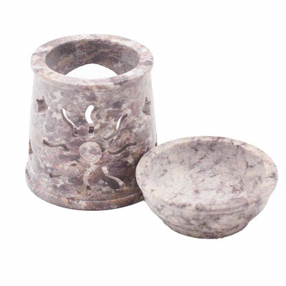 Small Soapstone Oil Burner 8cm - Sun & Stars
