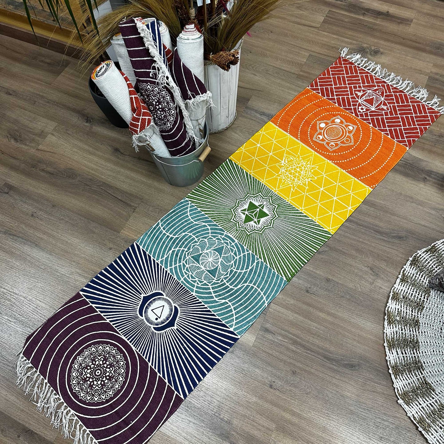 100% Cotton Yoga Rug - 60x200cm - 7 Chakras