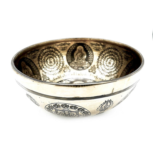 Tibetan Healing Engraved Bowl - 21cm - 5 Buddhas