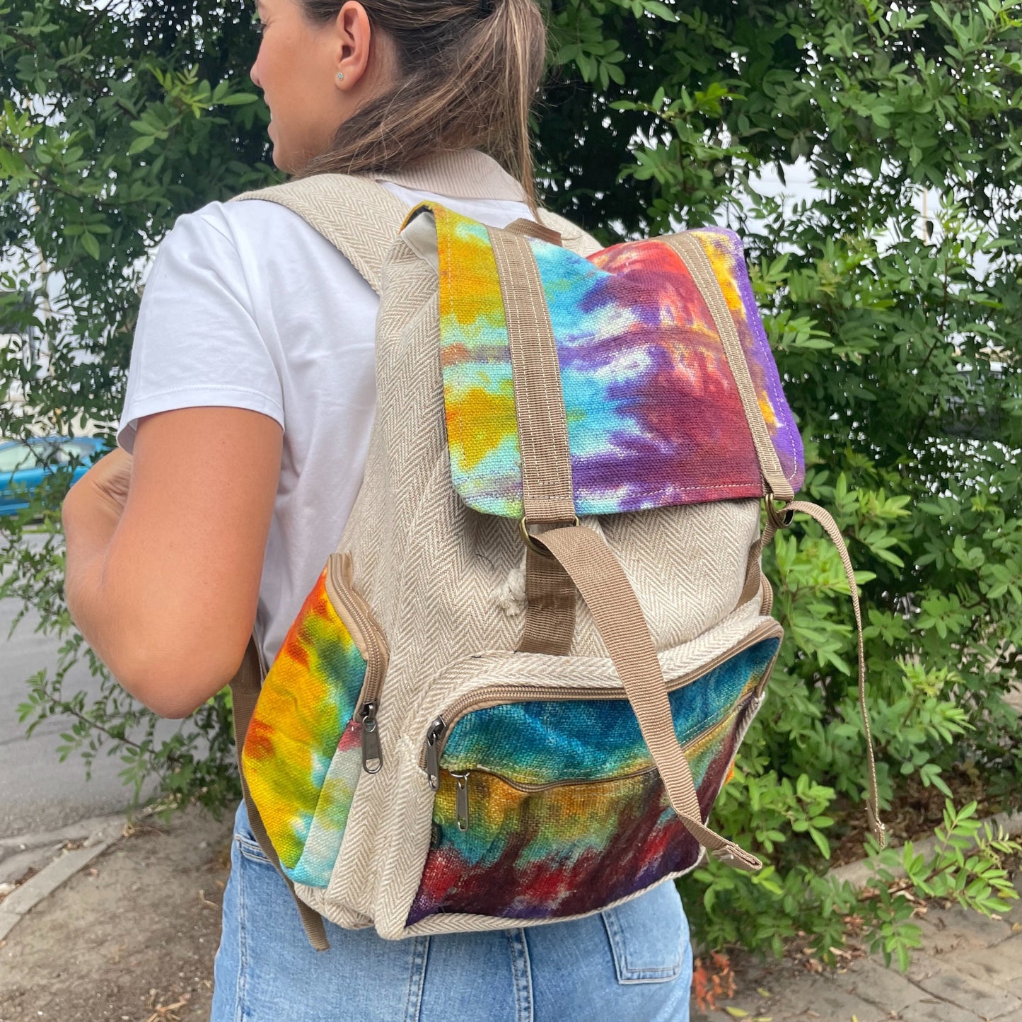 Tiedye Hemp Large Square Backpack