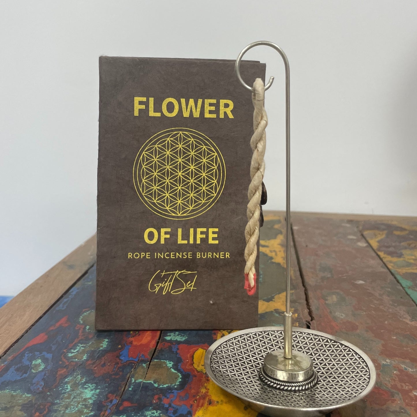 Rope Incense and Silver Plated Holder Set - Flower of Life