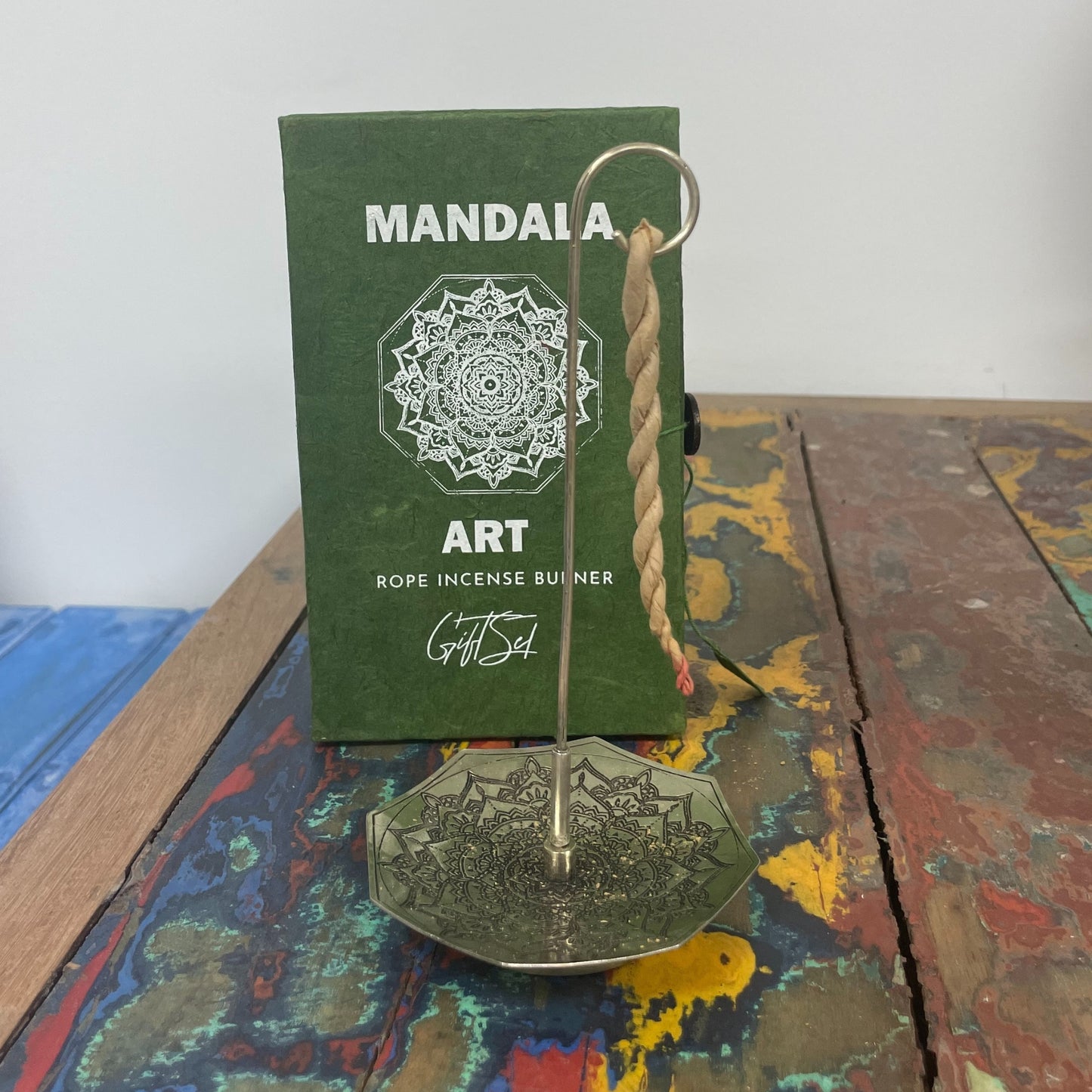 Rope Incense and Silver Plated Holder Set - Mandala Flower