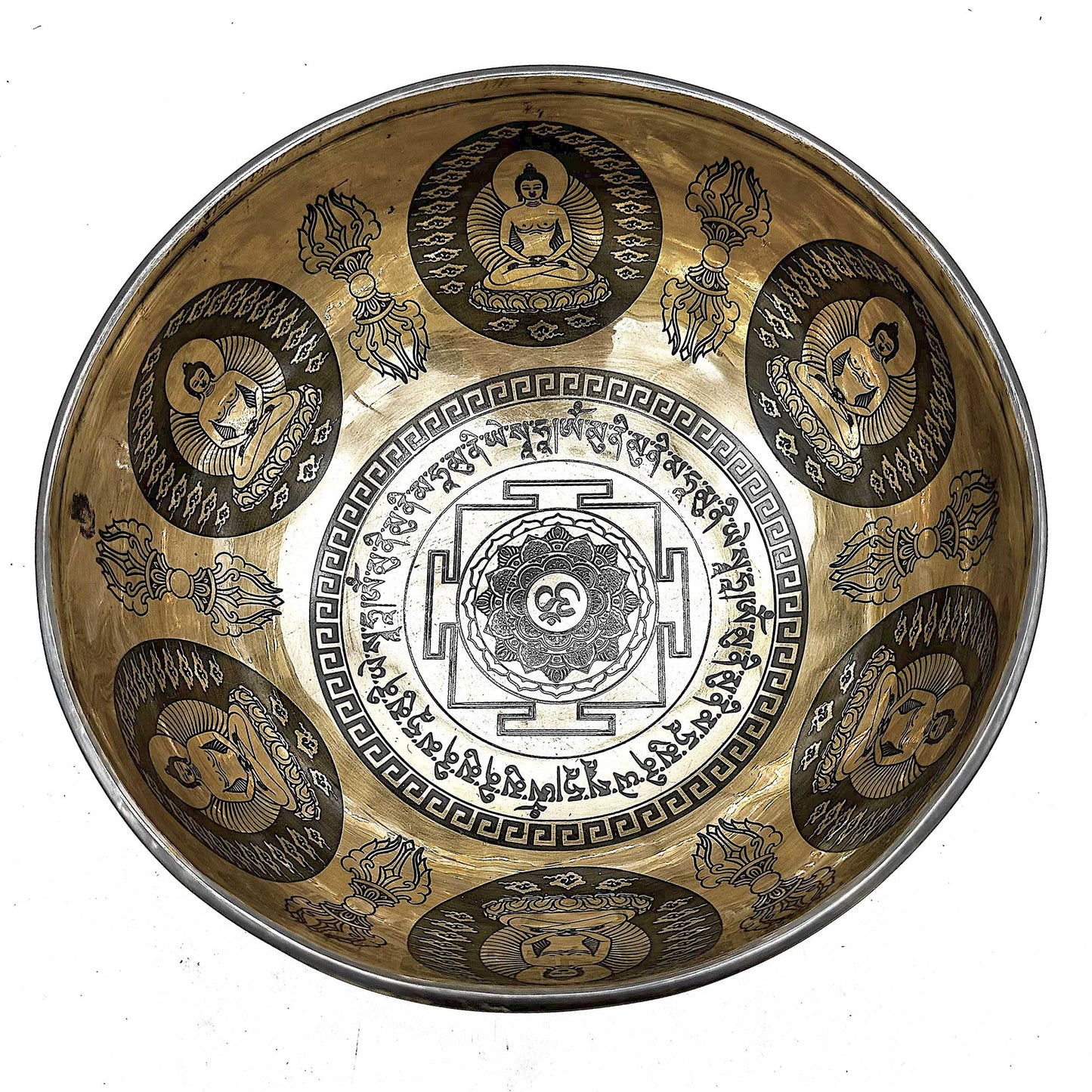 Tibetan Healing Engraved Bowl - 21cm - Om & Buddha