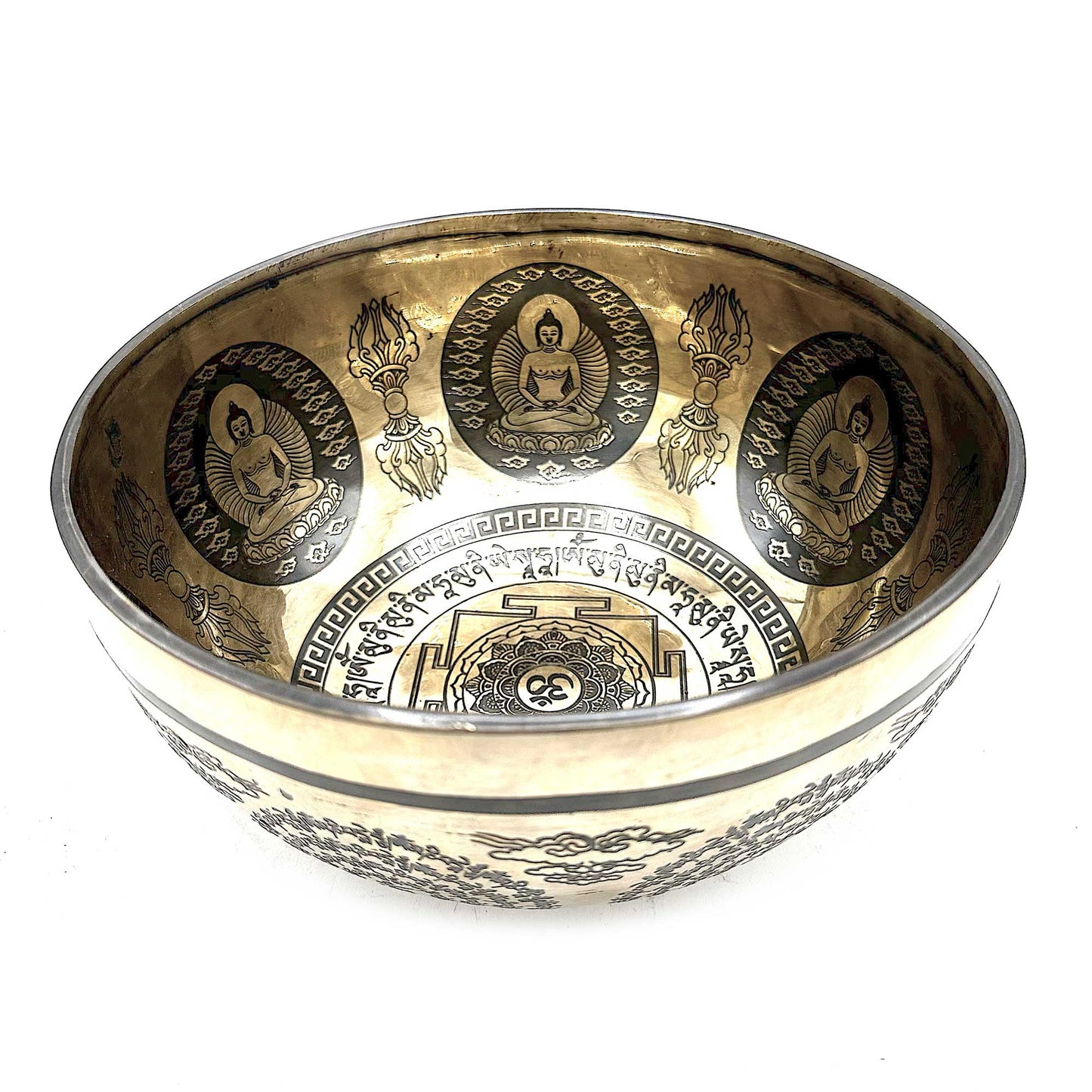 Tibetan Healing Engraved Bowl - 21cm - Om & Buddha