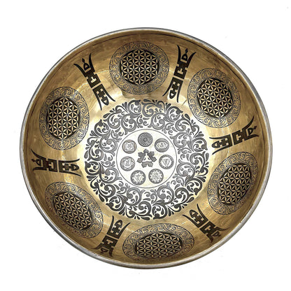 Tibetan Healing Engraved Bowl - 21cm - 7 Chakra & Flower of Life