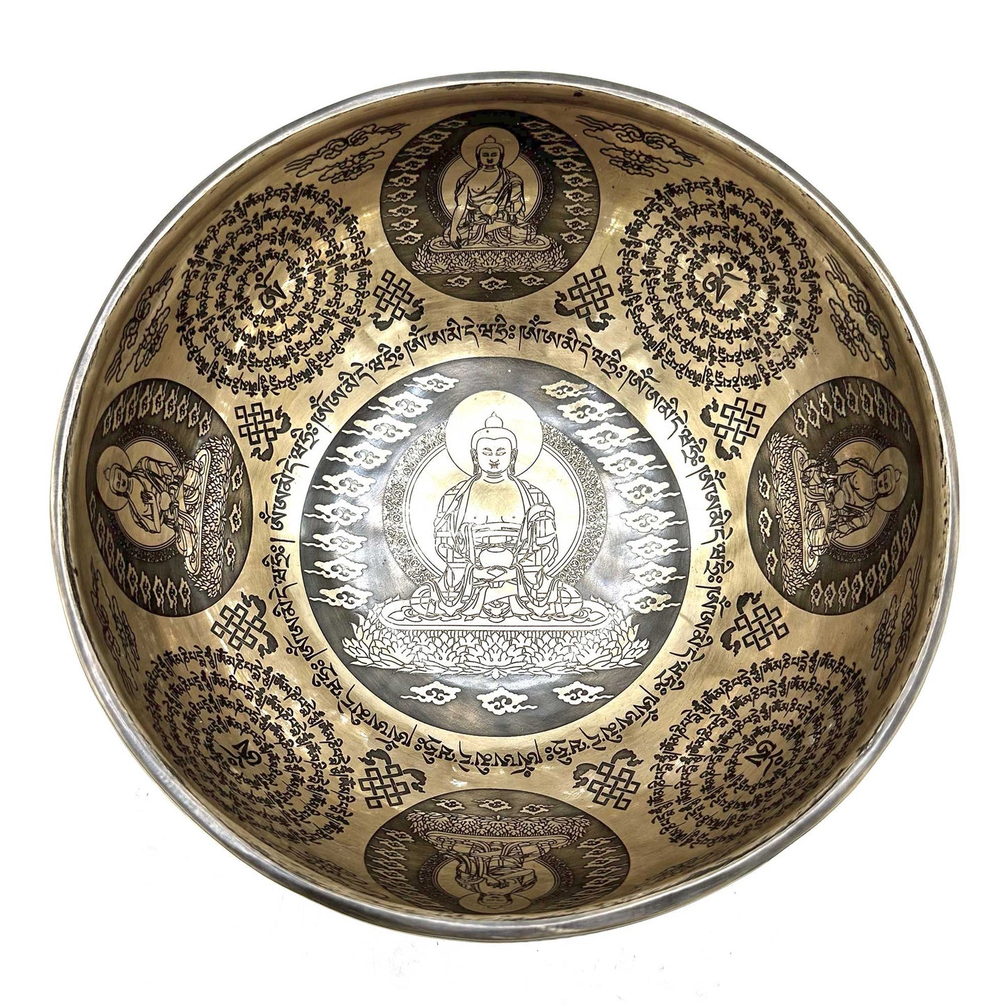 Tibetan Healing Engraved Bowl - 21cm - 5 Buddhas