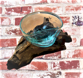 Molten Glass Arfully Misshapen Bowl on Wood