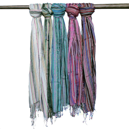 Indian Boho Scarves - 50x180cm - Random Colours With Gold Thread