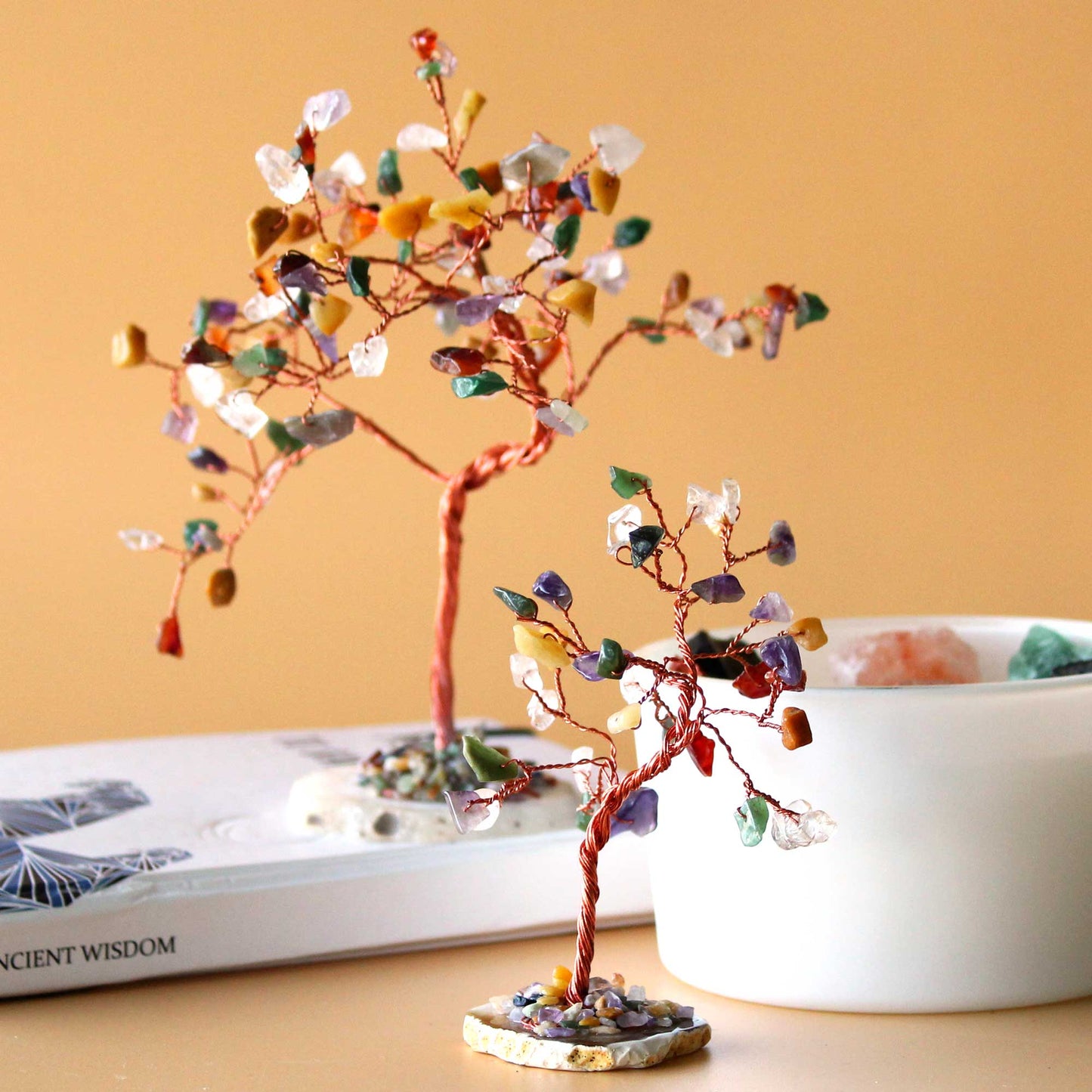 Lrg Gemstone Tree - Multi Stones on Natural Agate Base (100 stones)