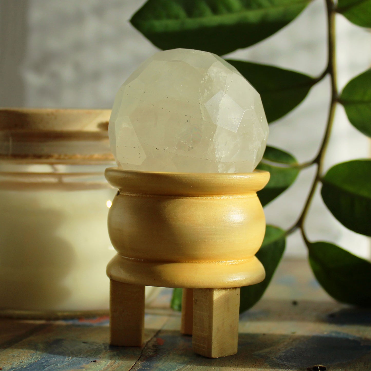 Gemstone Faceted Healing Ball & Stand - Clear Quartz