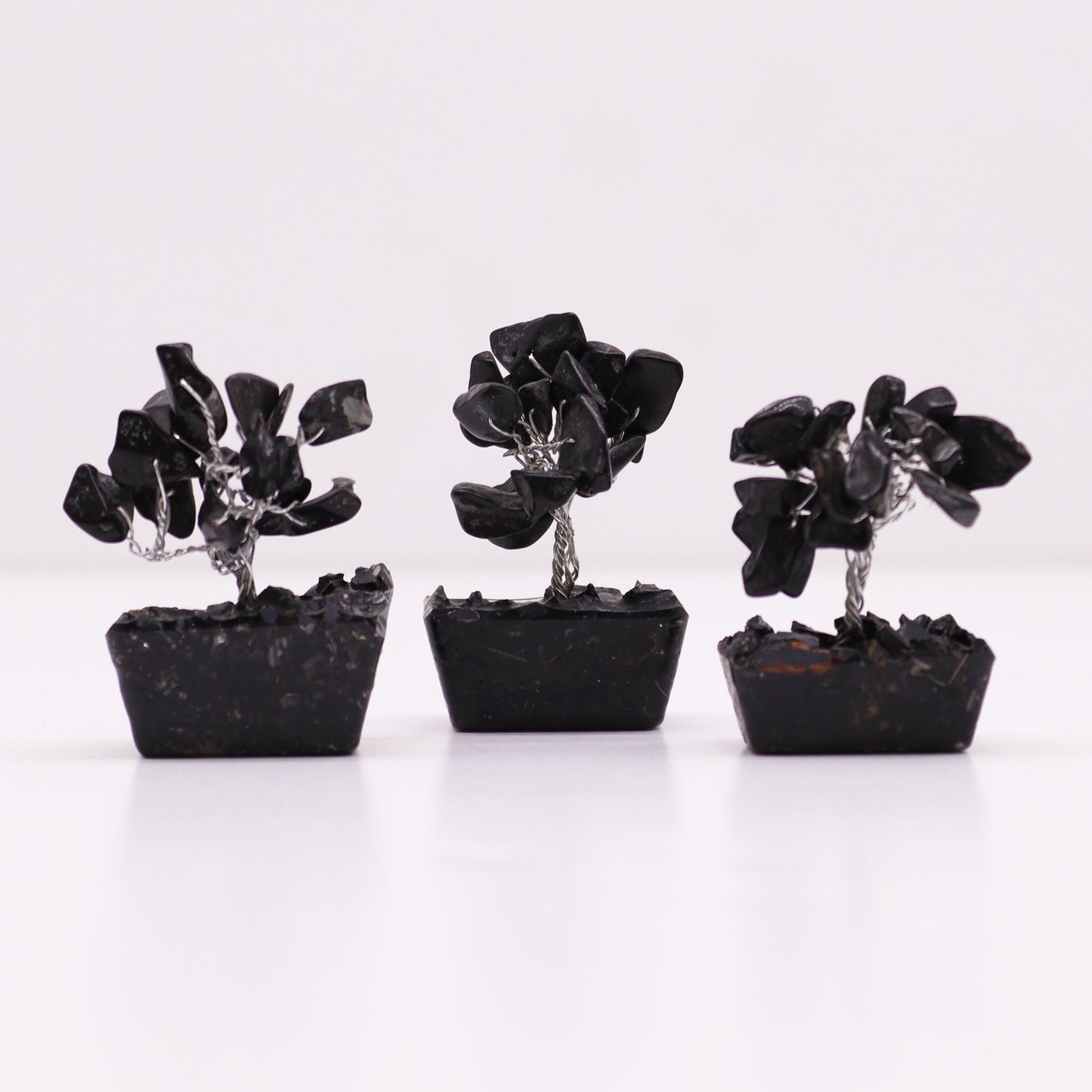 Mini Gemstone Trees On Orgonite Base - Black Agate (15 stones)