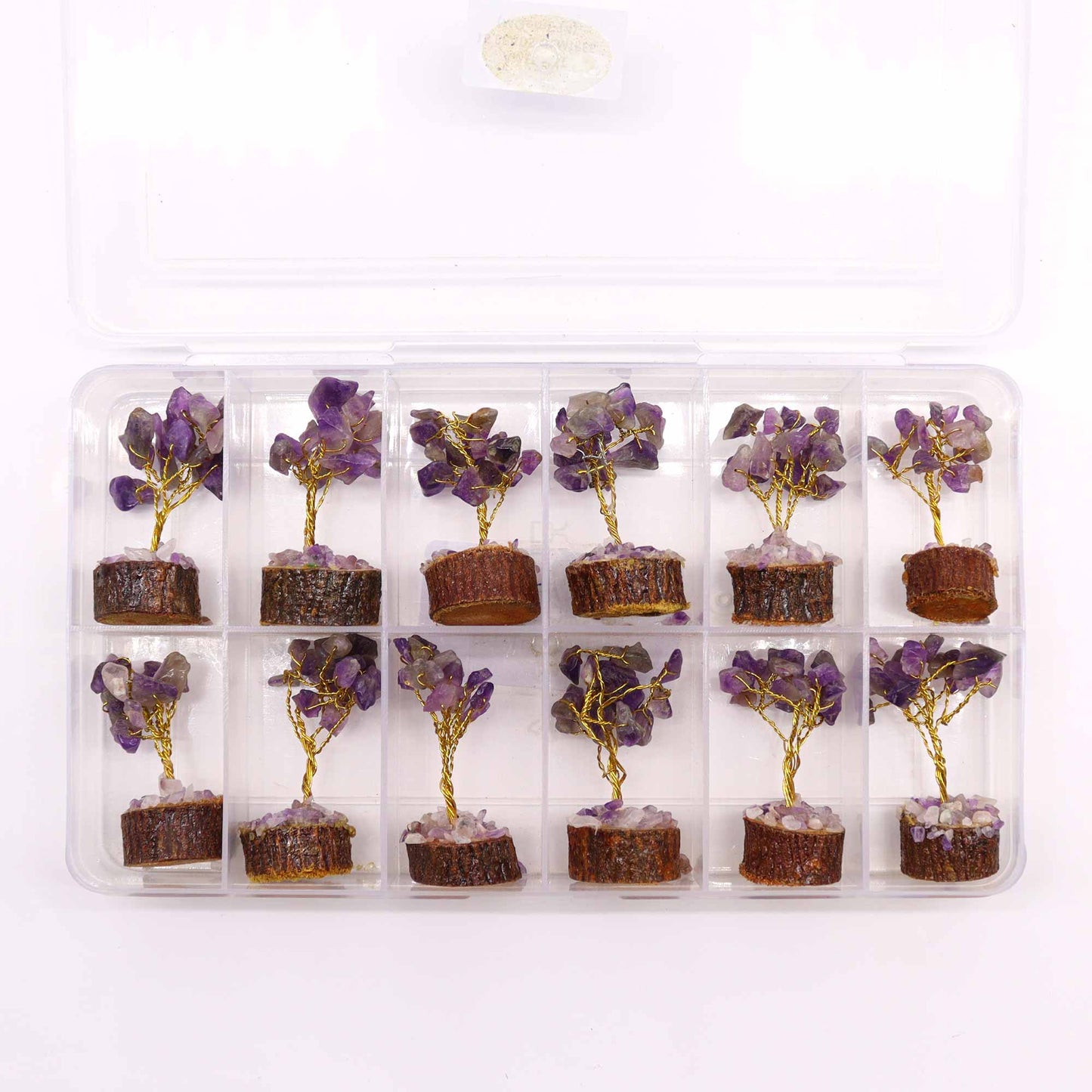 Mini Gemstone Trees On Wood Base - Amethyst (15 stones)