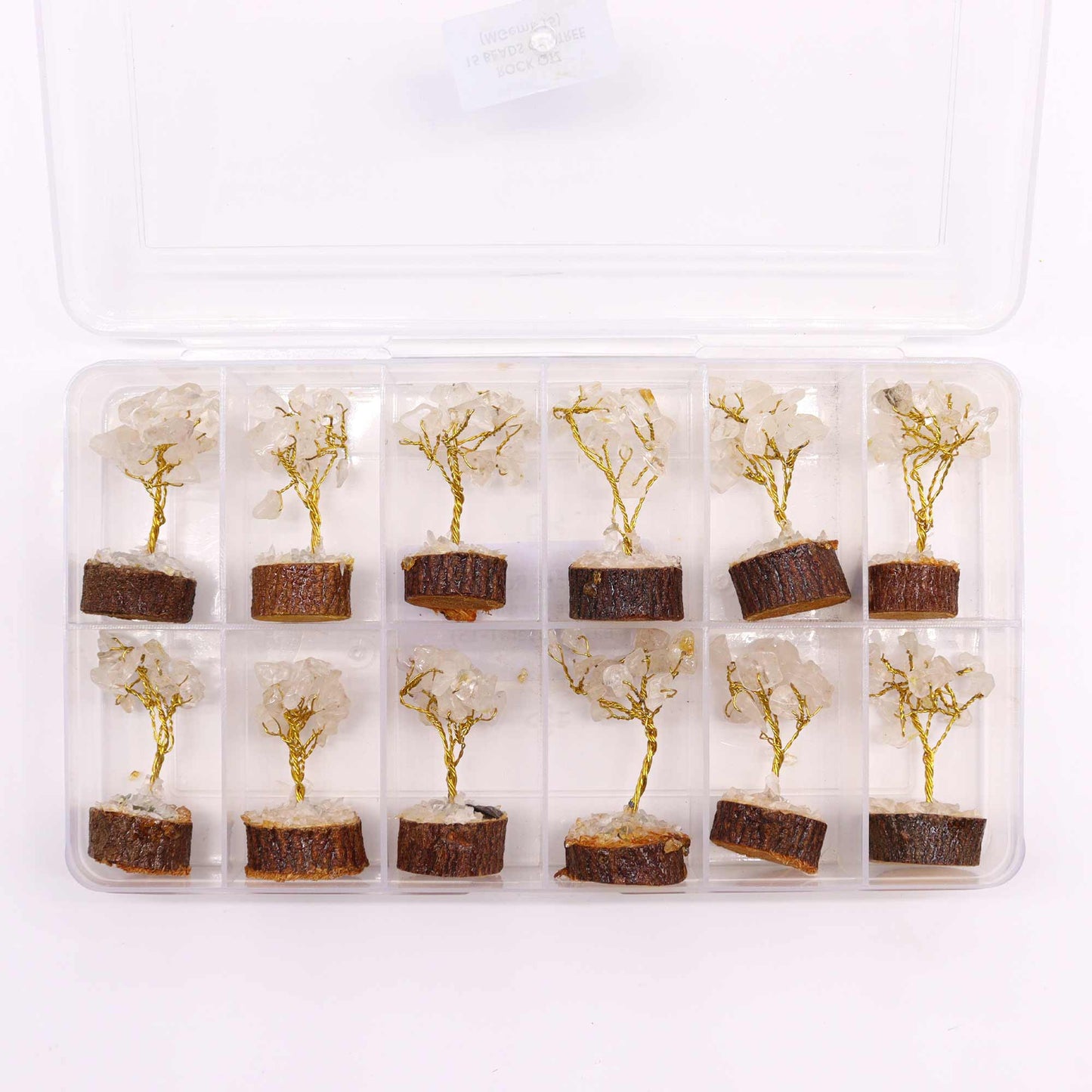 Mini Gemstone Trees On Wood Base - Clear Quartz (15 stones)