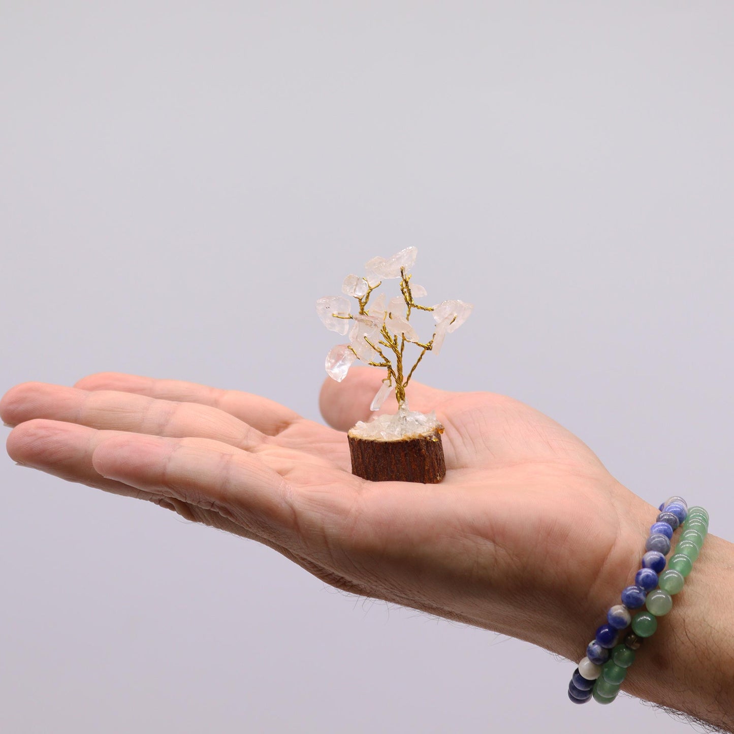 Mini Gemstone Trees On Wood Base - Clear Quartz (15 stones)