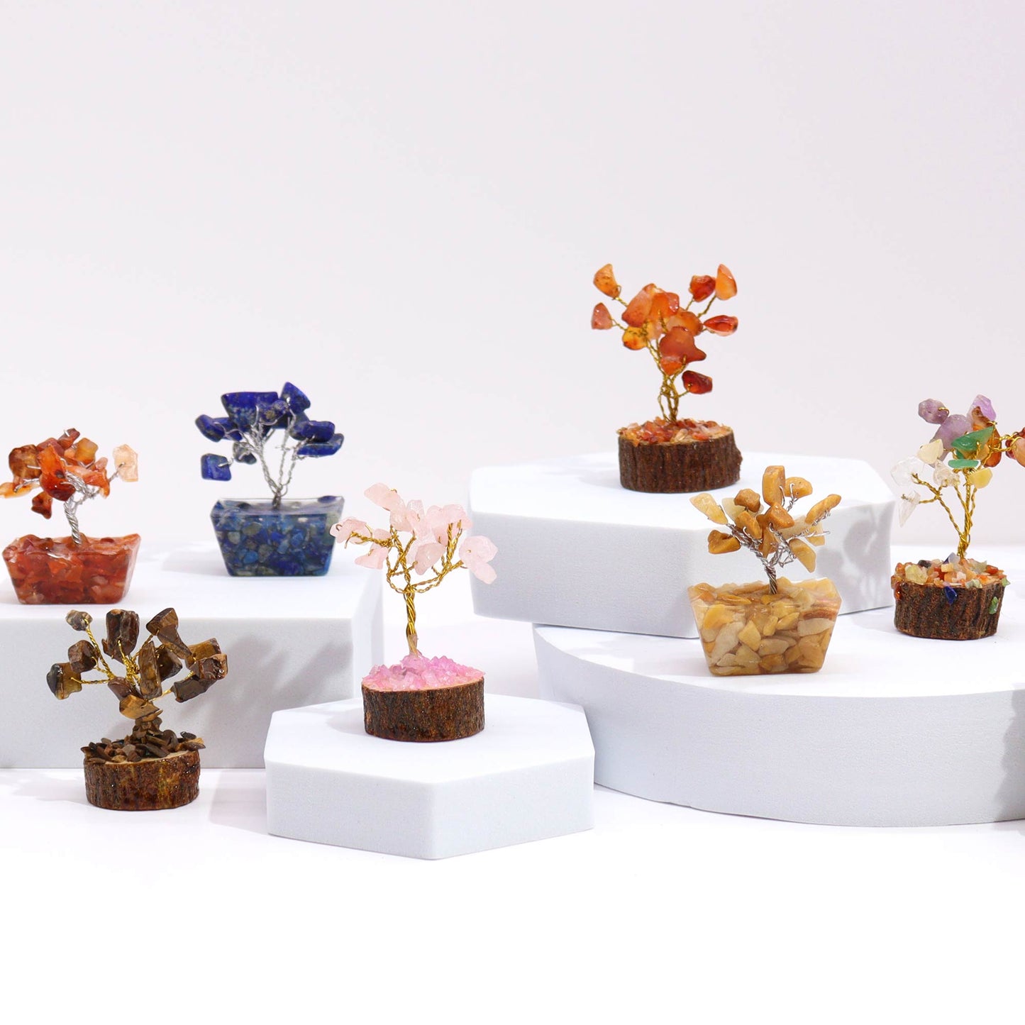 Mini Gemstone Trees On Wood Base - Sodalite (15 stones)