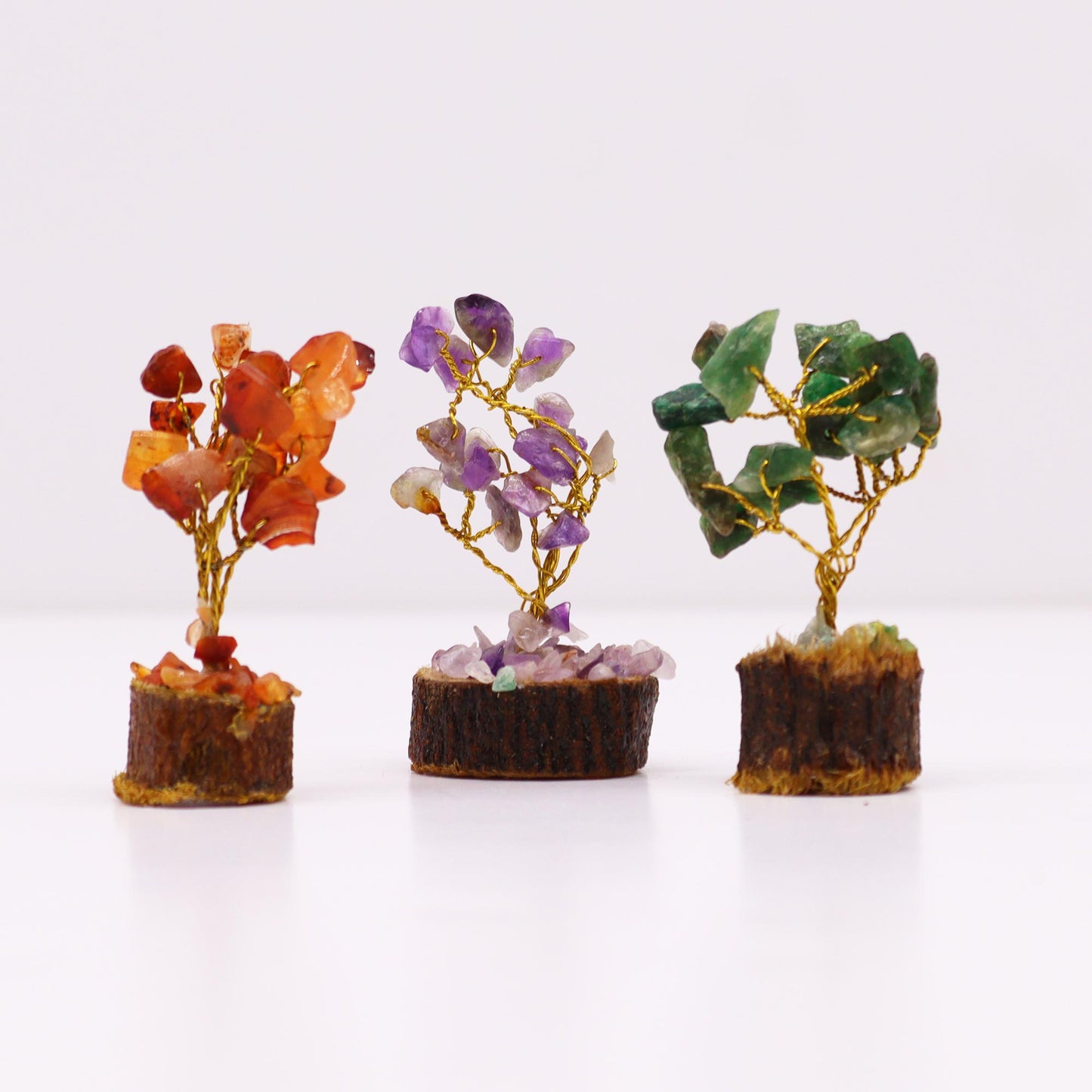 Box of 12 Mini Gemstone Trees On Wood Base - Assorted Mix (15 stones)