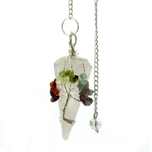 Crystal Pendulum - Seven Chakra Tree - Rose Quartz