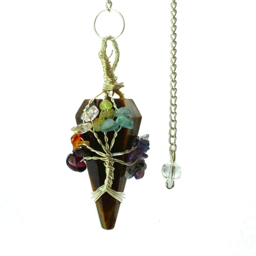 Crystal Pendulum - Seven Chakra Tree - Tigers eye