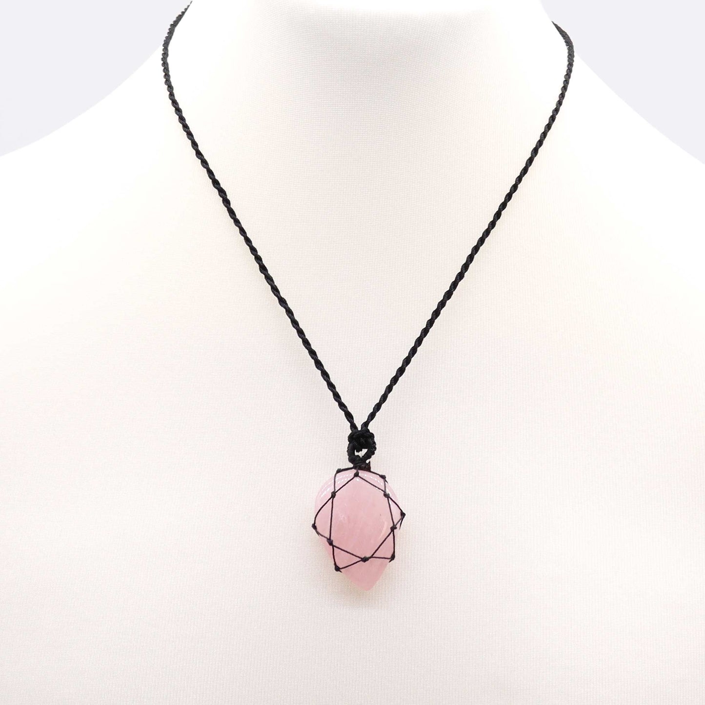 Laced Gemstone Teardrop Pendant - Rose Quartz